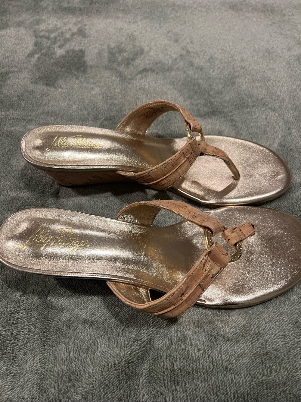 Lilly Pulitzer Metallic Bronze Thong Sandals with Cork-Style Straps - Picture 2 of 6